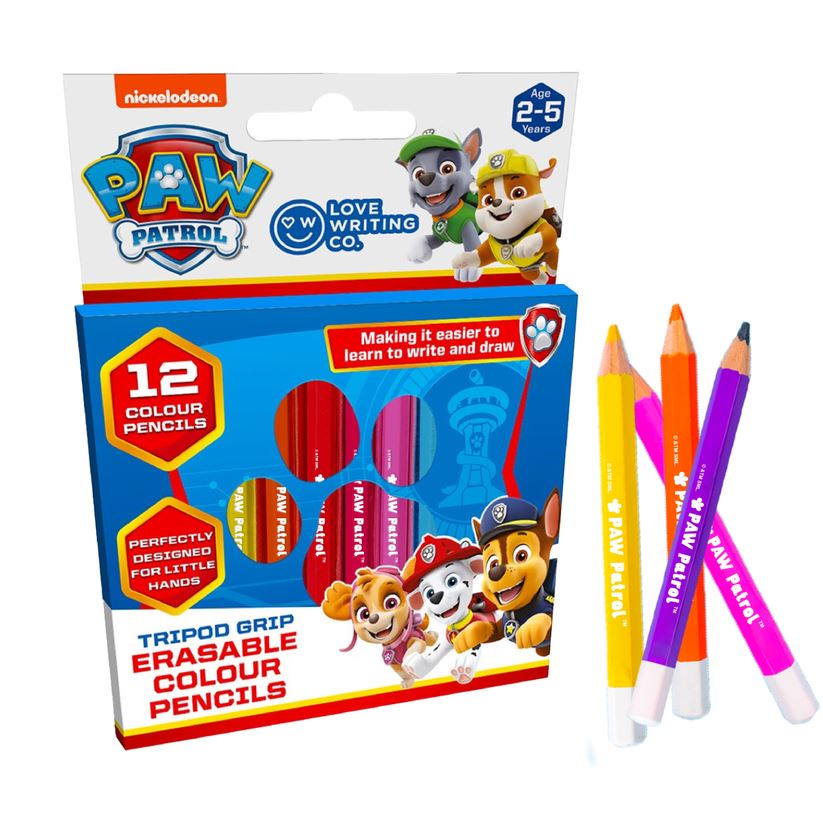 PAW PATROL Erasable Tripod Grip Colour Pencils Pack Of 12 Ages 2-5