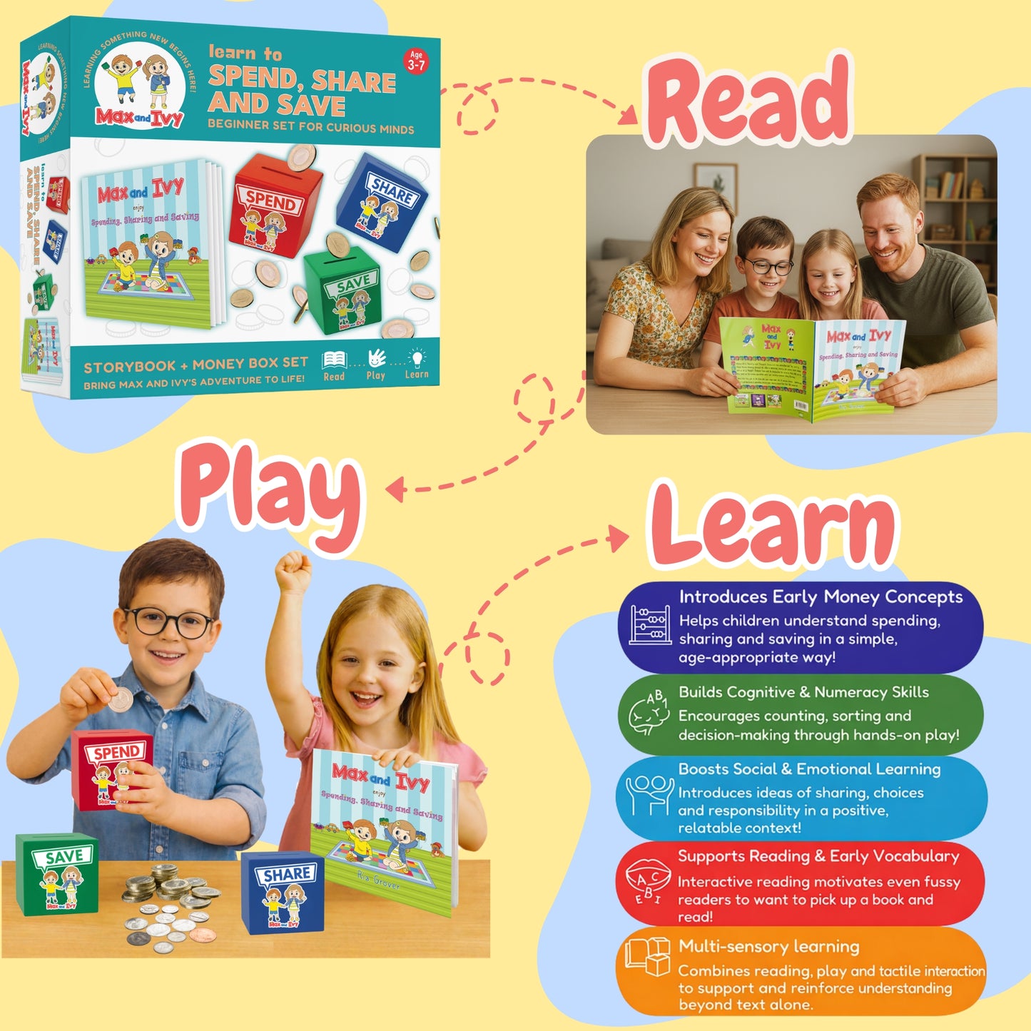 Max and Ivy Learn to Spend, Share and Save – Financial Literacy Story Set