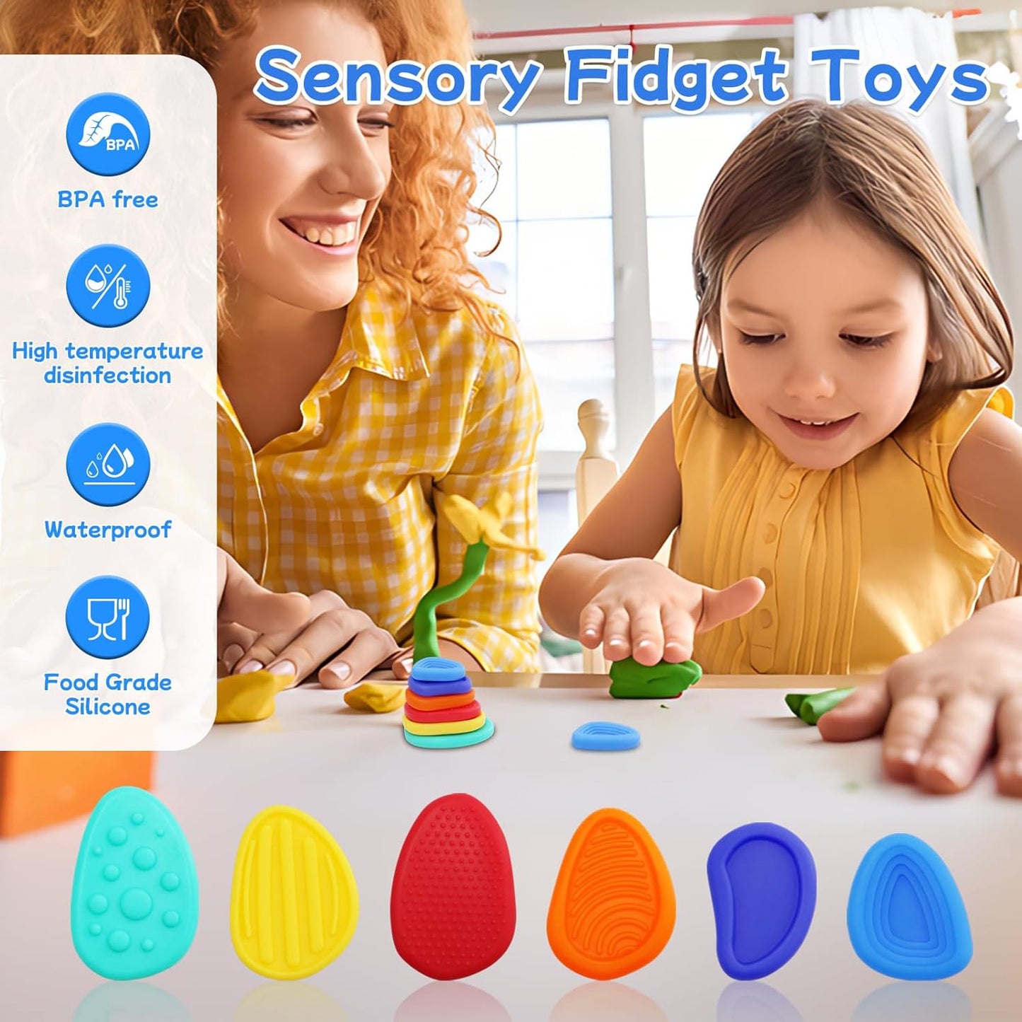 6‑Pack Silicone Textured Fidget Toys – Quiet, Classroom‑Safe Sensory Stress Relievers