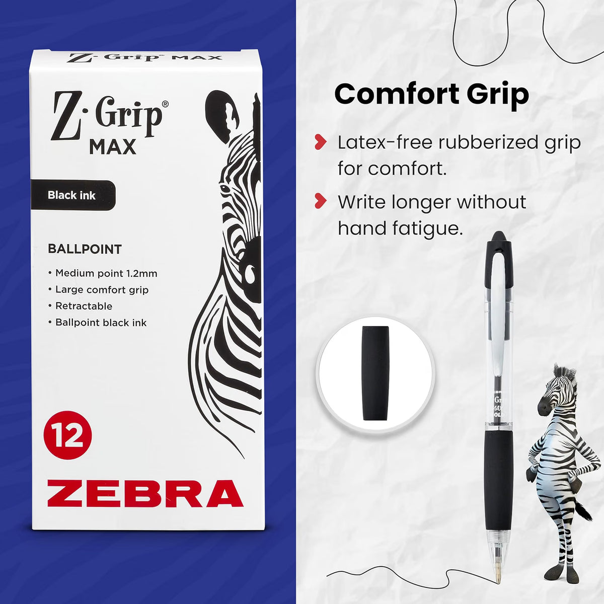 Zebra Z-Grip MAX Ballpoint Pens - Pack of 12