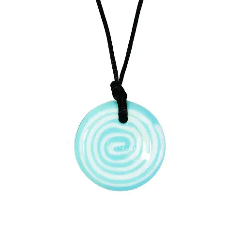 Button Sensory Chew Pendant - Blue/White | The Dyslexia Shop