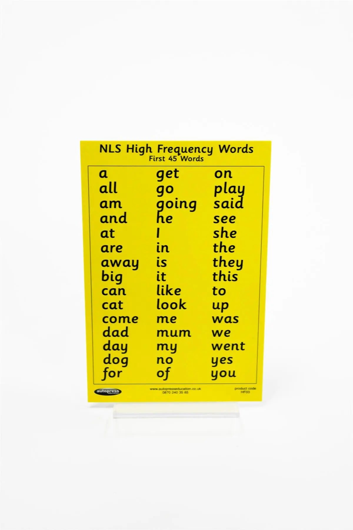 Childs First 45 Words Chart 14x9cm | The Dyslexia Shop