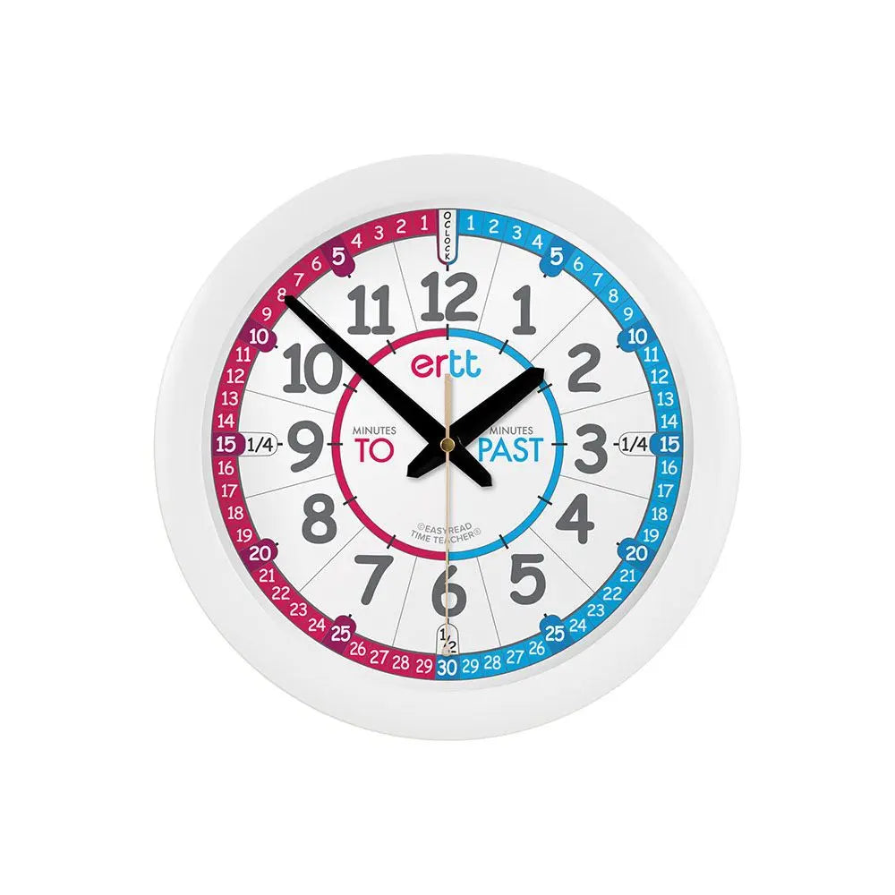 EasyRead 29cm Wall Clocks Past & To English Language (Red & Blue Face) | The Dyslexia Shop