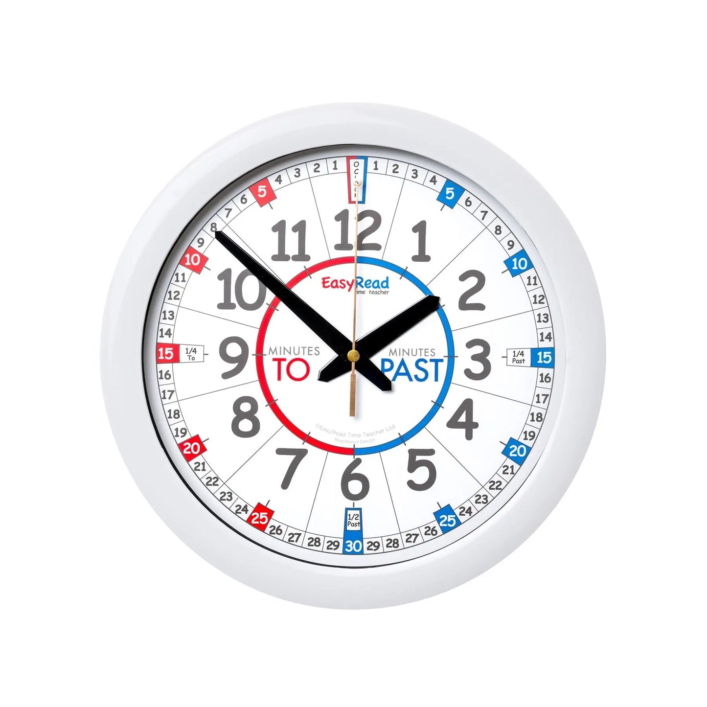 EasyRead 29cm Wall Clocks Past & To English Language (White Face) | The Dyslexia Shop