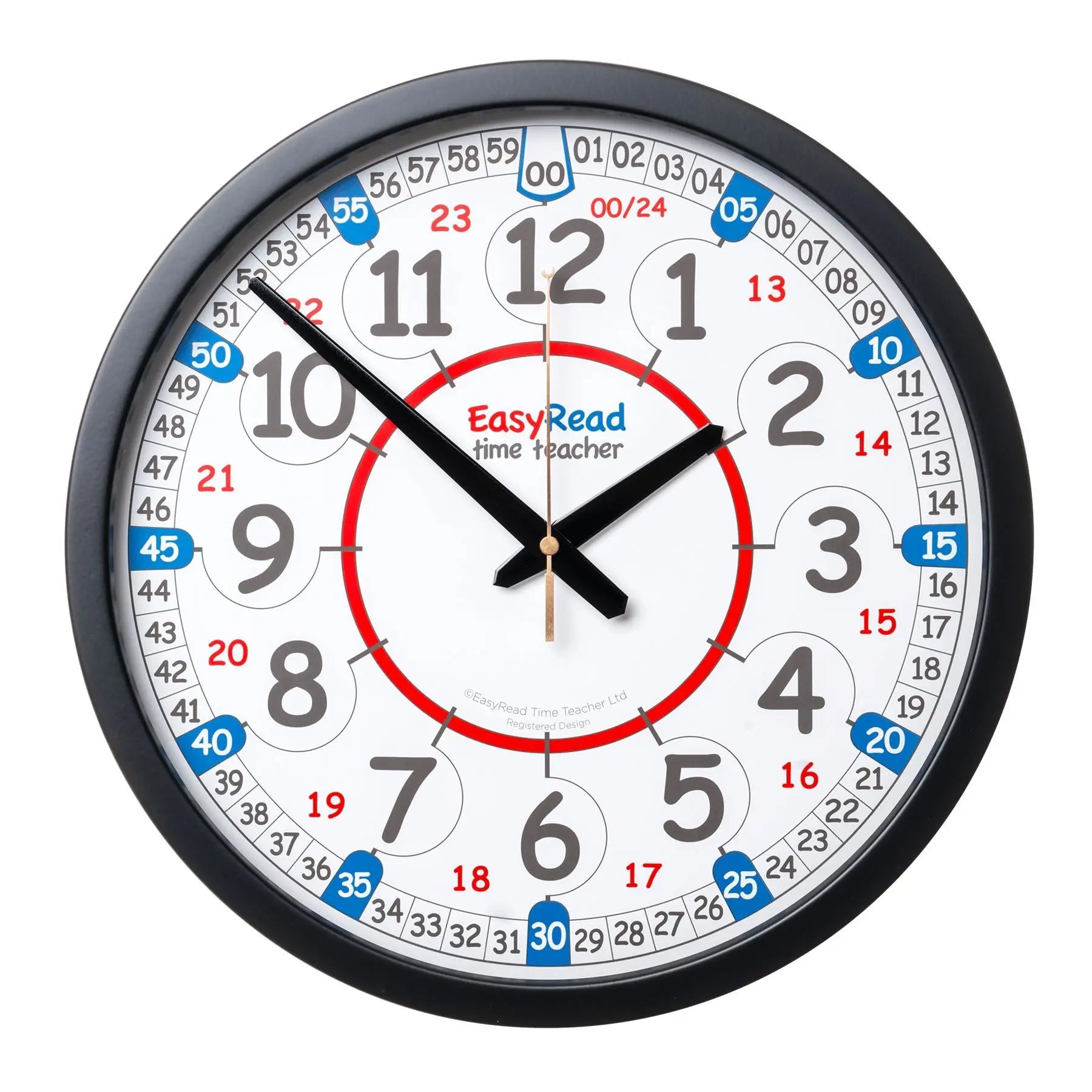 Easy Read Wall Clock - Blue/Red Face Easy Read Wall Clock - Blue/Red Face