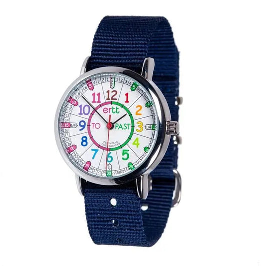 EasyRead Watch Rainbow Past & To - Navy strap   (Rainbow Face) | The Dyslexia Shop