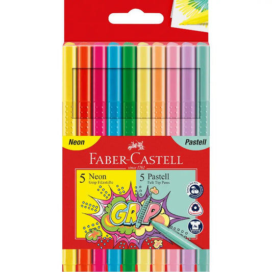 Faber-Castell Grip Colour Marker neon + pastel set-10 | The Dyslexia Shop