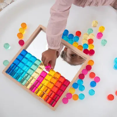 Gem Circle Mirror Tray – 100-Piece Sensory & Maths Learning Set | The Dyslexia Shop
