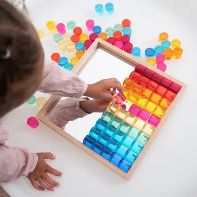 Gem Circle Mirror Tray – 100-Piece Sensory & Maths Learning Set | The Dyslexia Shop