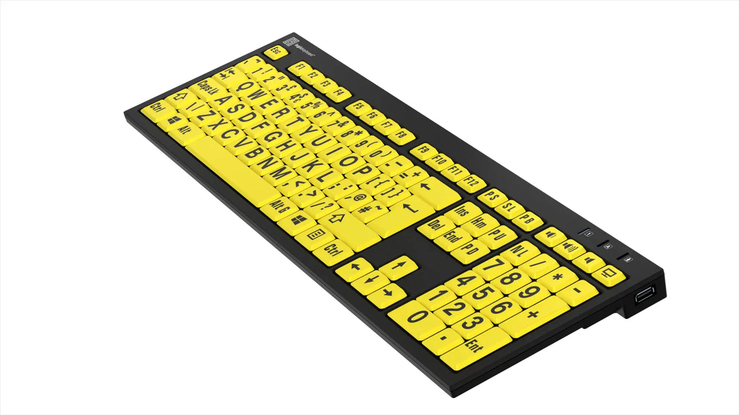 Logickeyboard XLPrint NERO PC Black on Yellow UK VA lo Keyboard | The Dyslexia Shop