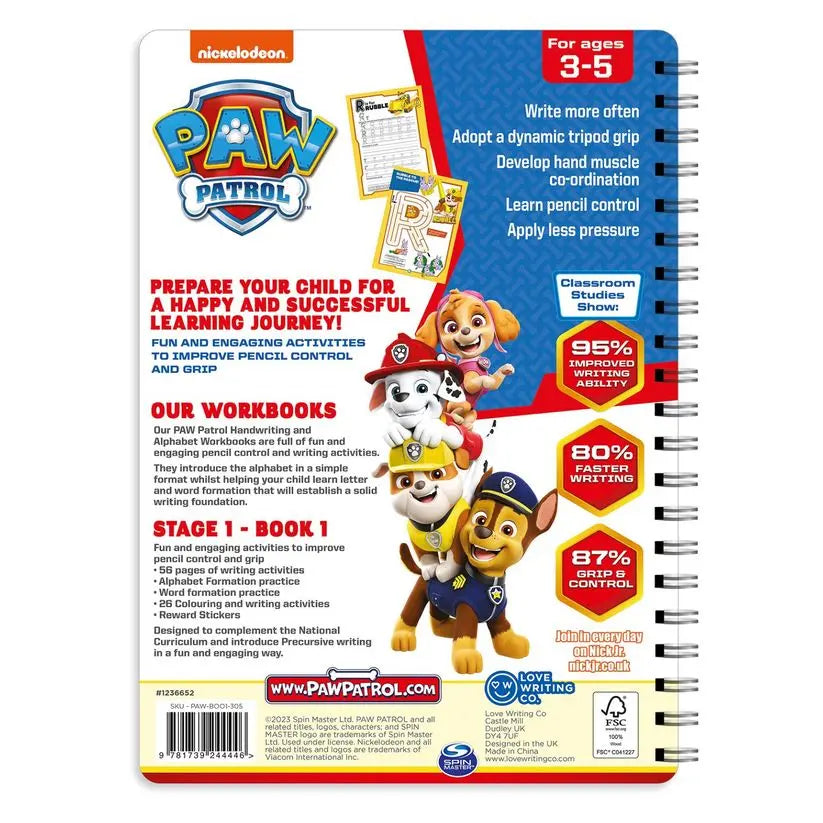 PAW PATROL Learn To Write The Alphabet Activity Book Ages 2-5 | The Dyslexia Shop