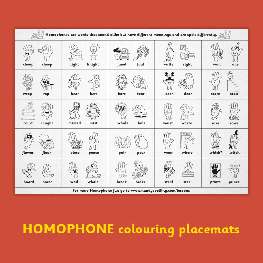 Homophone Colouring Placemats - Handy Spelling