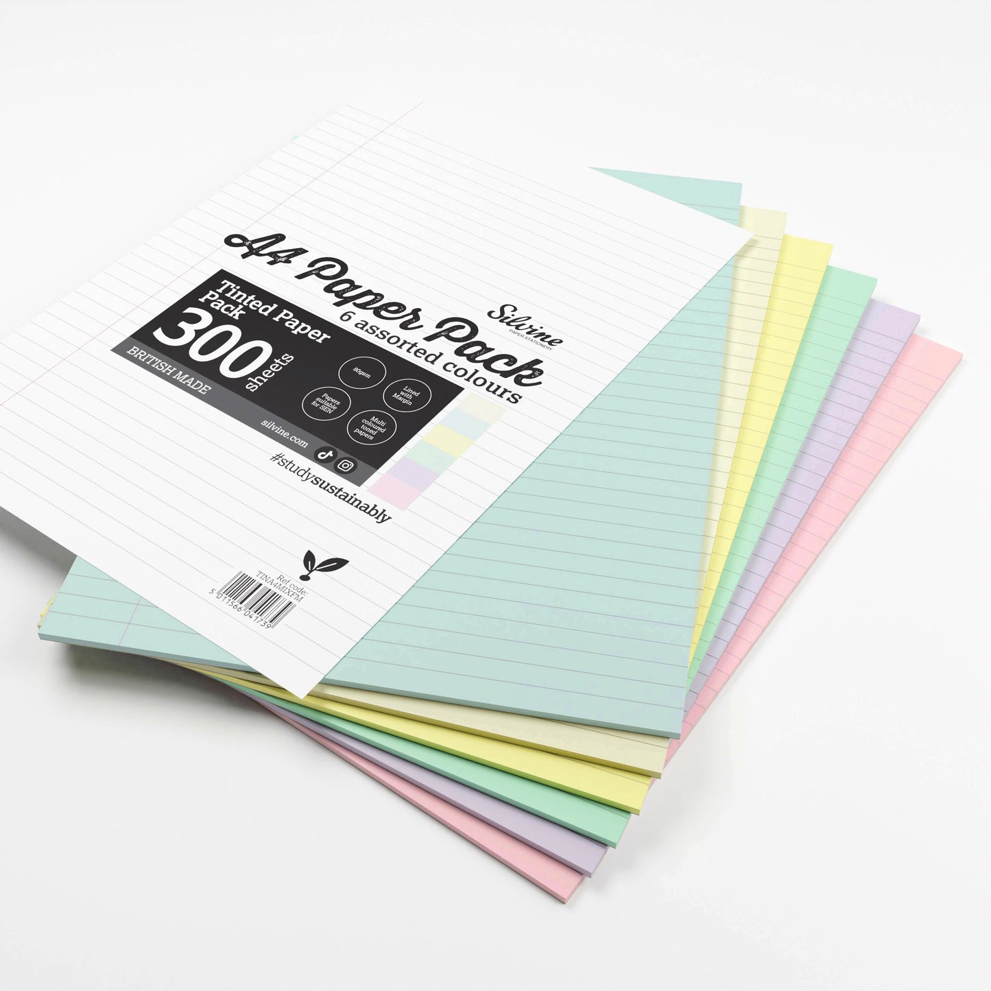 Silvine A4 Tinted Paper Pack – 300 Sheets 6 Colours