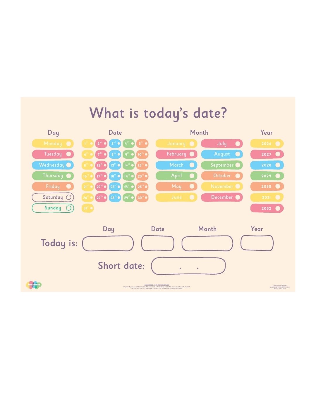 Date Chart - A4 Write and Wipe Date Reference for Individual Pupils