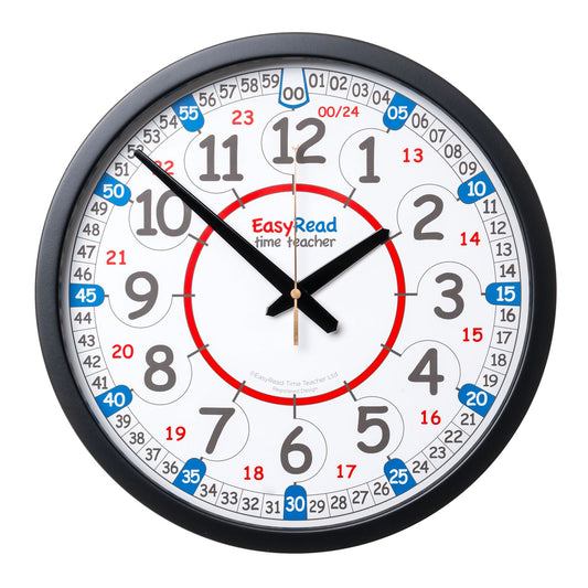 EasyRead 35cm Classroom Clocks 2/24 Hour English Language (Red & Blue Face)