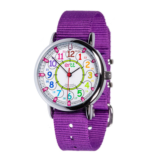 EasyRead Watch  Standard 12/24 Hour - Purple Strap (Rainbow Face)