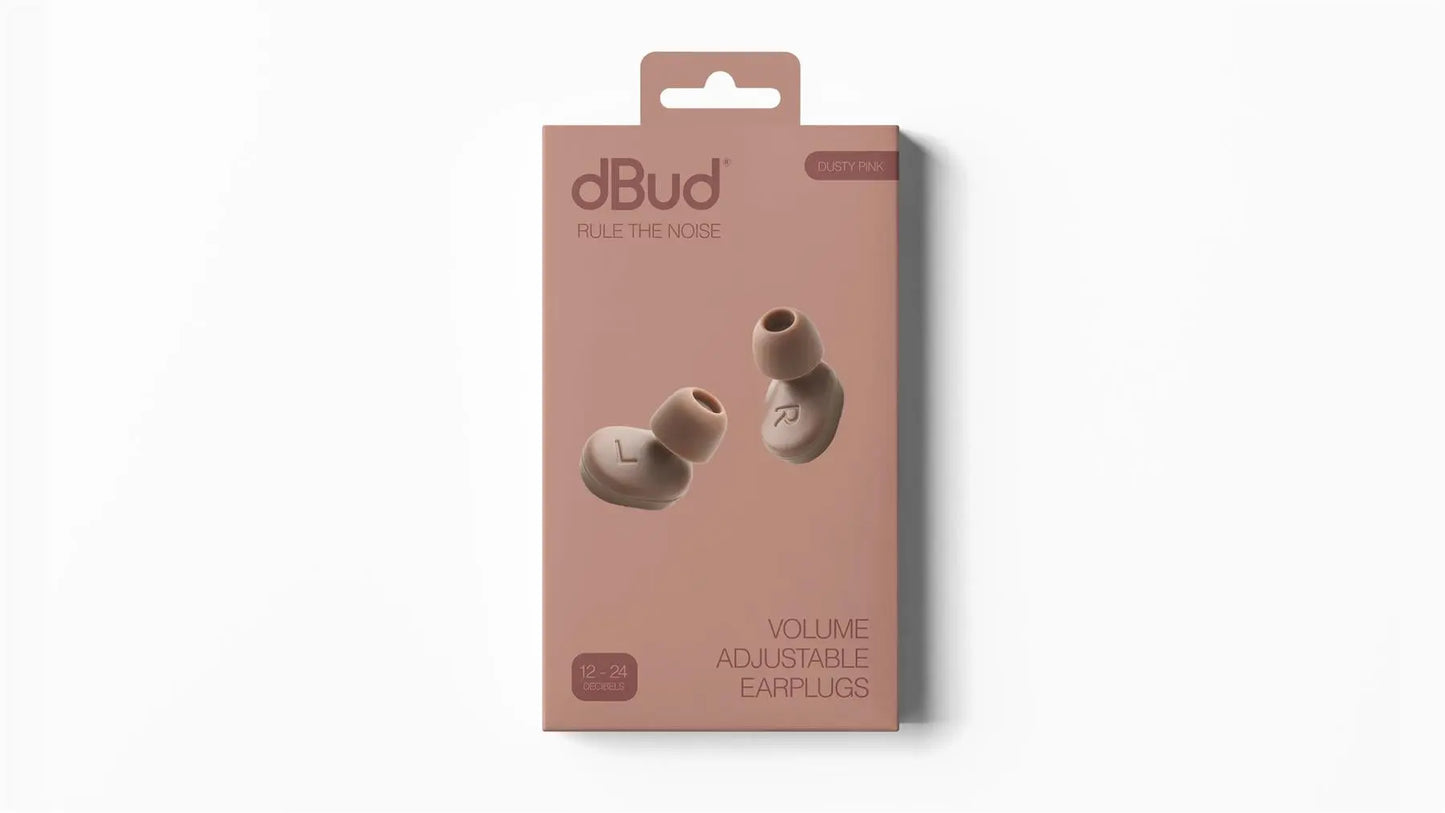 dBud Volume Adjustable Earplugs – Customisable Hearing Protection for Every Environment - Dusky P...