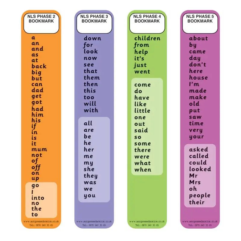 High Frequency Word Bookmarks - Phase 2, 3, 4 & 5 | The Dyslexia Shop