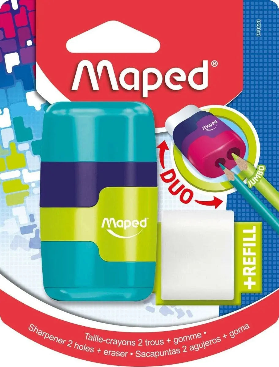 Maped Connect Coloured Duo Eraser & Pencil Sharpener + Free Refill | The Dyslexia Shop