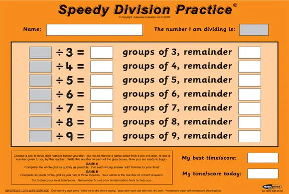 Speedy Division Practice (Groups of 3-9) | The Dyslexia Shop