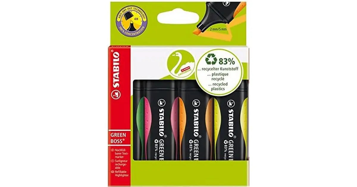 Stabilo Green Boss Highlighter Assorted (Pack of 4) 6070-4 | The Dyslexia Shop