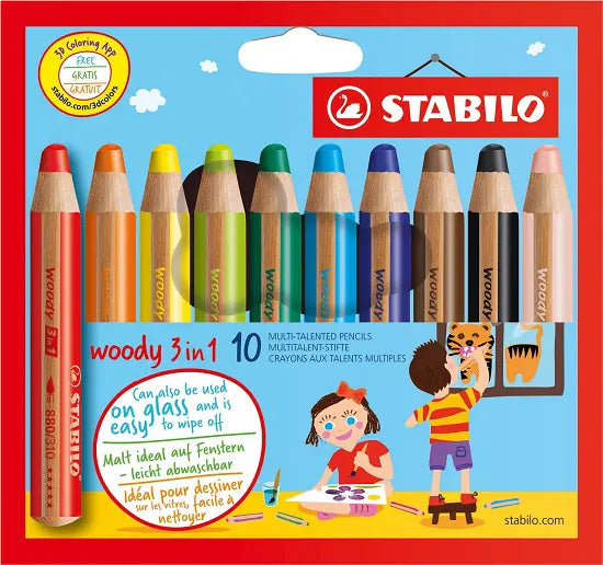 Stabilo Woody 3 in 1 Coloured Pencils - Pack 10 | The Dyslexia Shop