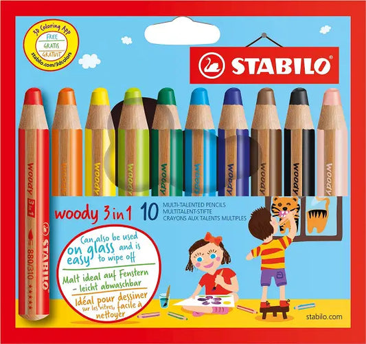 Stabilo Woody 3 in 1 Coloured Pencils - Pack 10 | The Dyslexia Shop