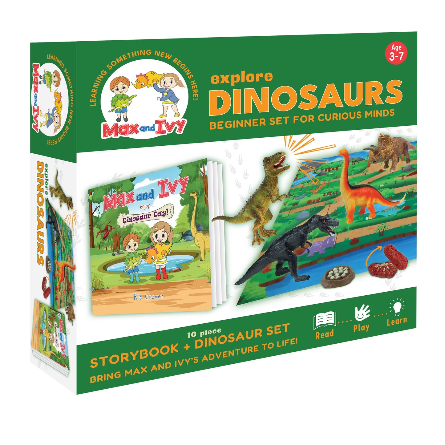 Max and Ivy Explore Dinosaurs – Read, Play, Learn Story and Dinosaur Figure Set