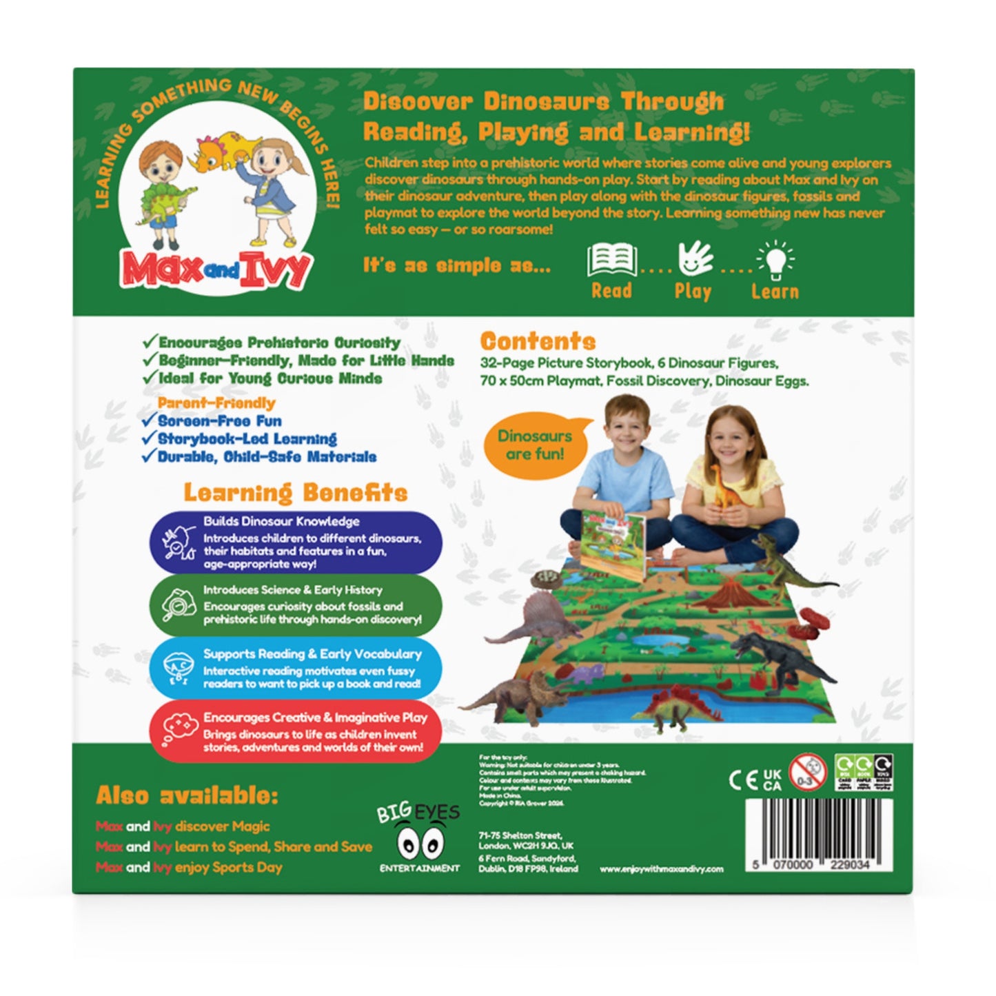 Max and Ivy Explore Dinosaurs – Read, Play, Learn Story and Dinosaur Figure Set