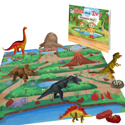 Max and Ivy Explore Dinosaurs – Read, Play, Learn Story and Dinosaur Figure Set