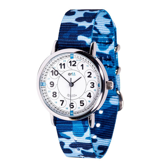 EasyRead Watch  12/24 Hour - Blue Camo Strap (White Face)