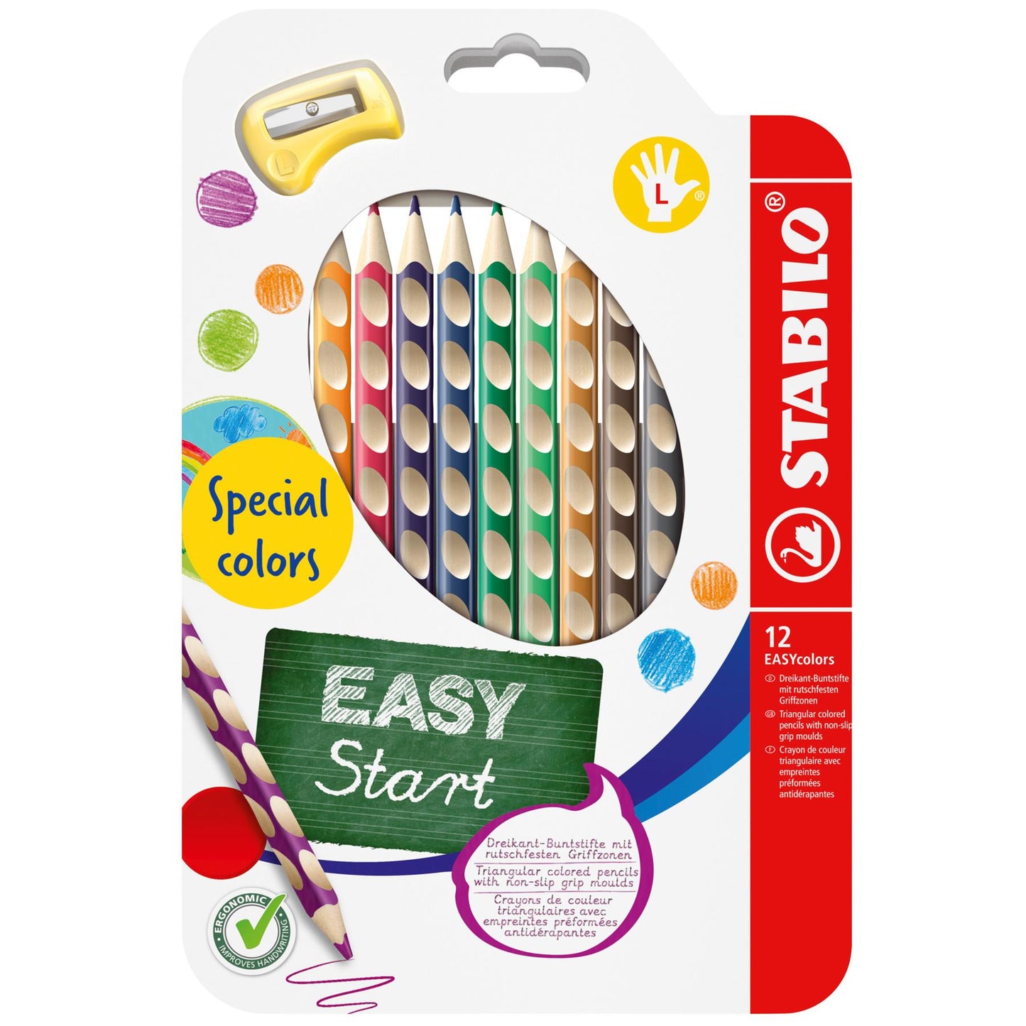 Ergonomic Colouring Pencil - STABILO EASYcolors - Left-Handed - Pack of 12 - Special Colours with...