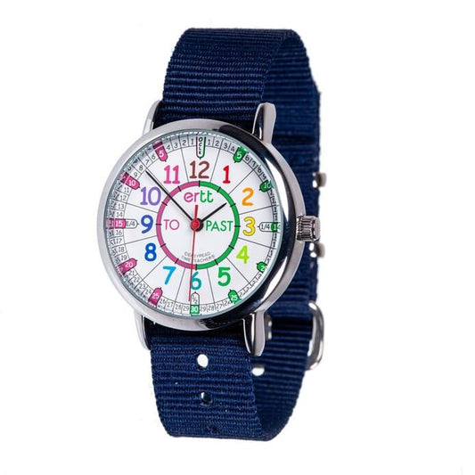 EasyRead Watch Rainbow Past & To - Navy strap   (Rainbow Face)