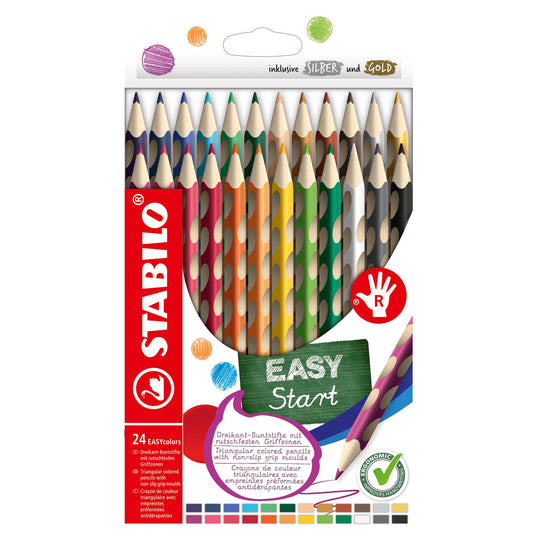 Ergonomic Colouring Pencil - STABILO EASYcolors - Right-Handed - Pack of 24 - Assorted Colours wi...