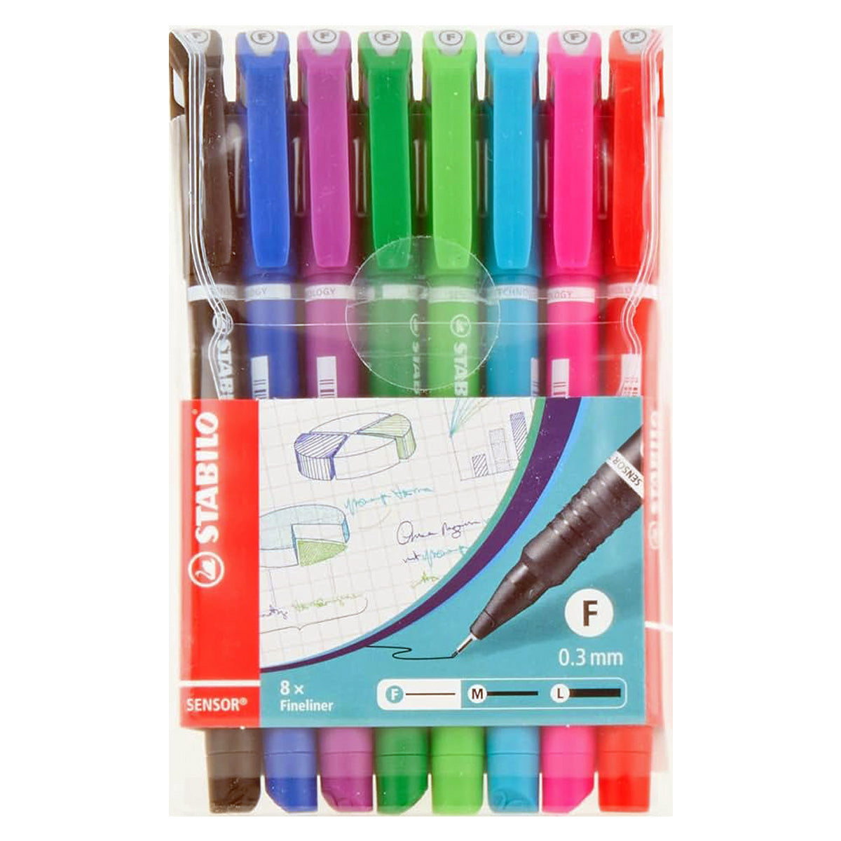 Stabilo Sensor Fine Liner Pen 0.3mm Assorted Colours Pack of 8