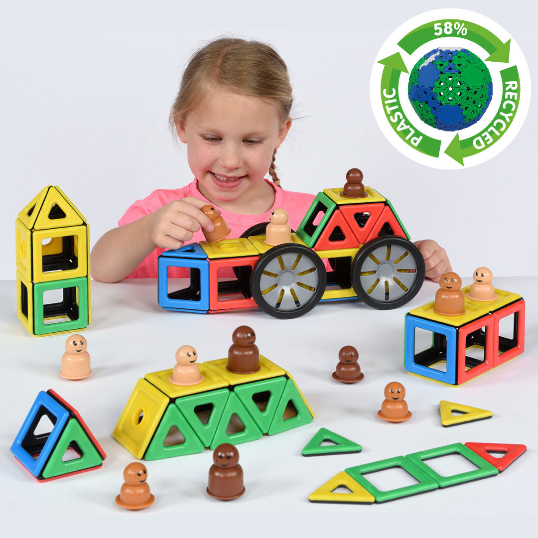 Magnetic Polydron Drivers Set - 92-Piece Wheels and Figures Kit