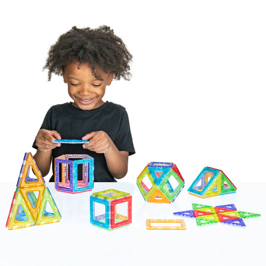 Translucent Magnetic Polydron Shapes Set - 64-Piece Geometry Kit