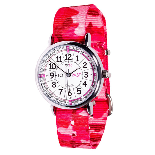 EasyRead Watch  Past & To - Pink Camo Strap (White Face)