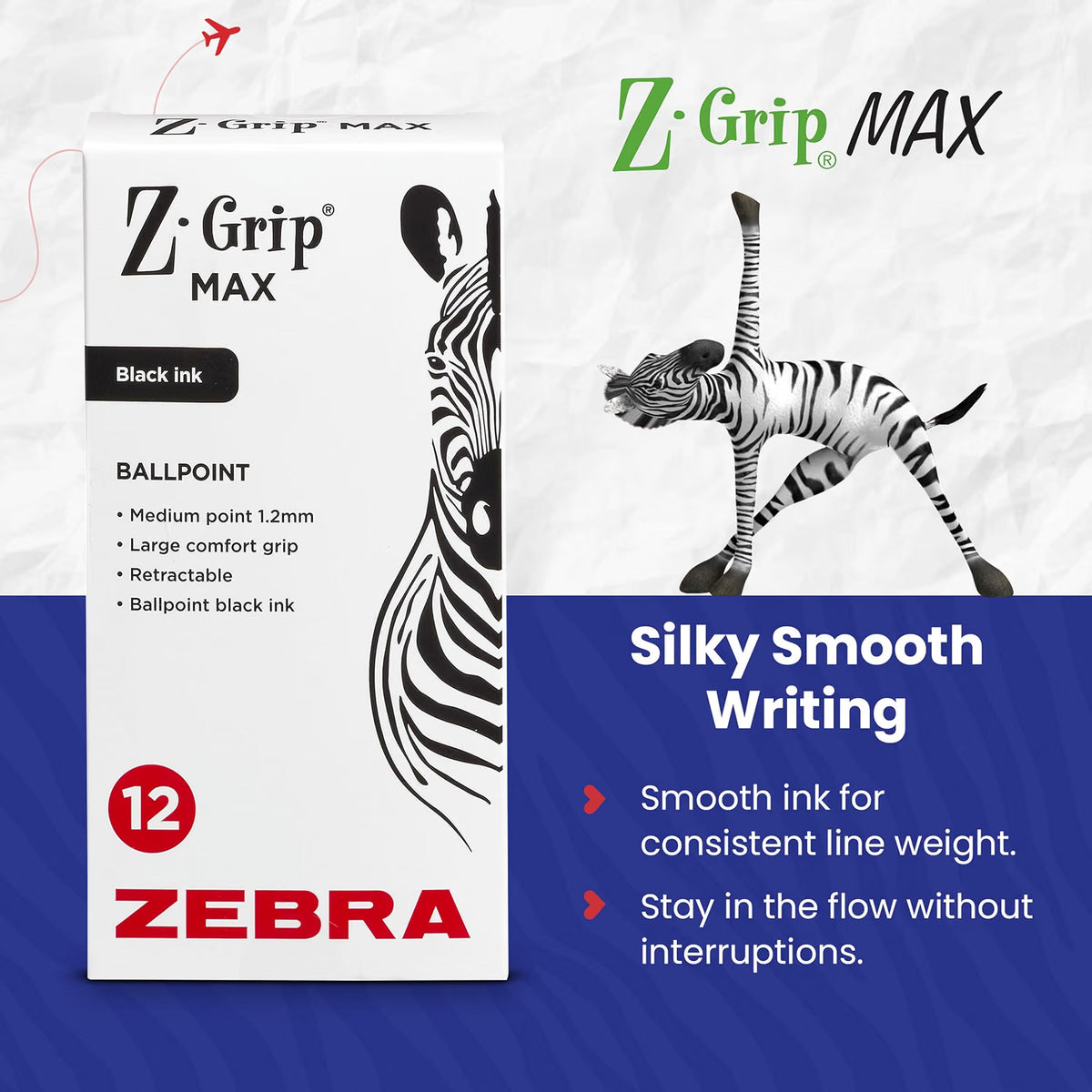 Zebra Z-Grip MAX Ballpoint Pens Black Ink - Pack of 3