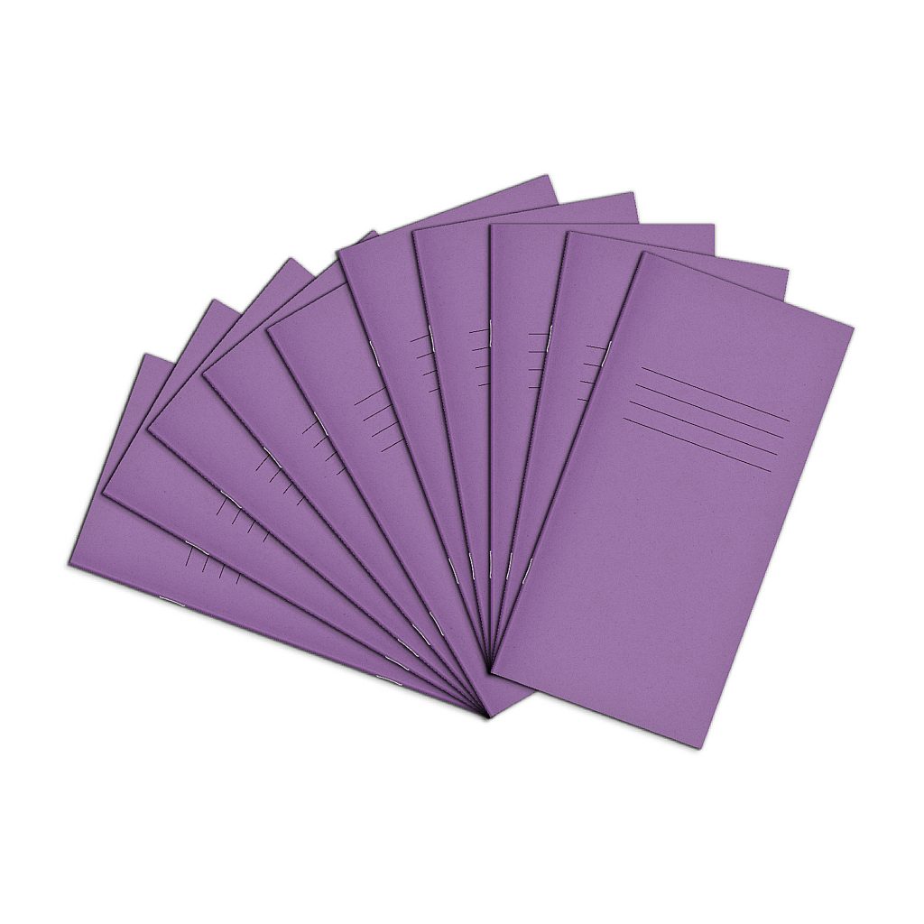 RHINO 8 x 4" Exercise Book Purple Cover - 8mm Lined + Centre Margin | 32pg/10pk