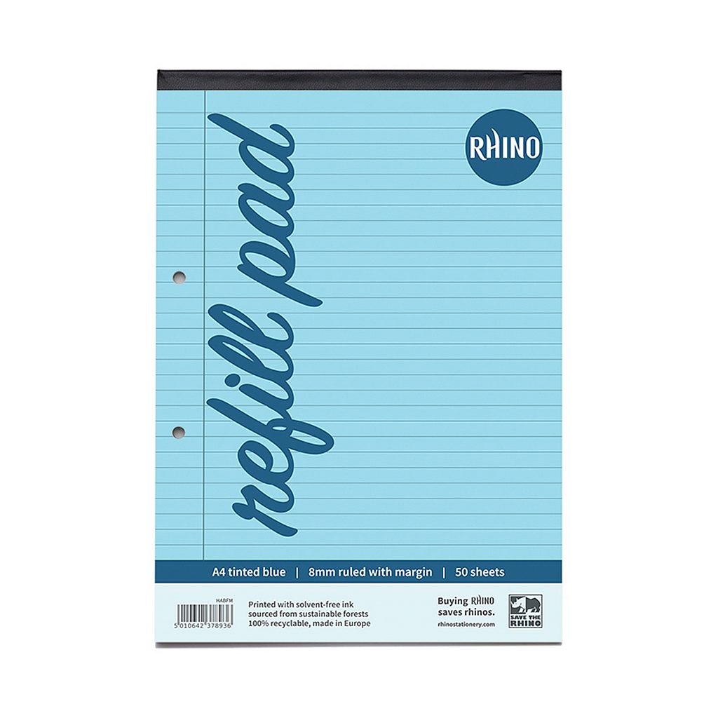 RHINO A4 Tinted Refill Pad - 8mm Lined + Margin - Pack Of 6 | 100pg