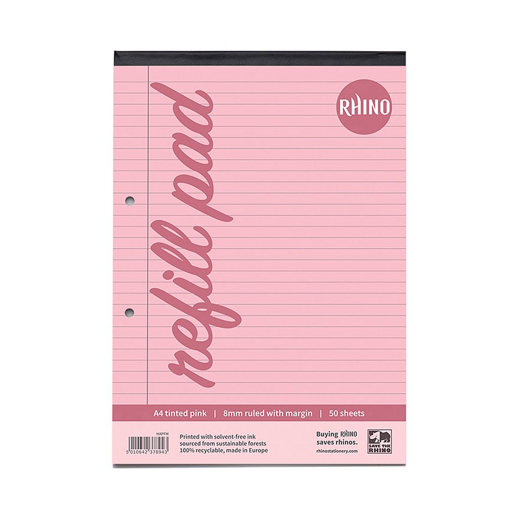 RHINO A4 Tinted Refill Pad - 8mm Lined + Margin - Pack Of 6 | 100pg