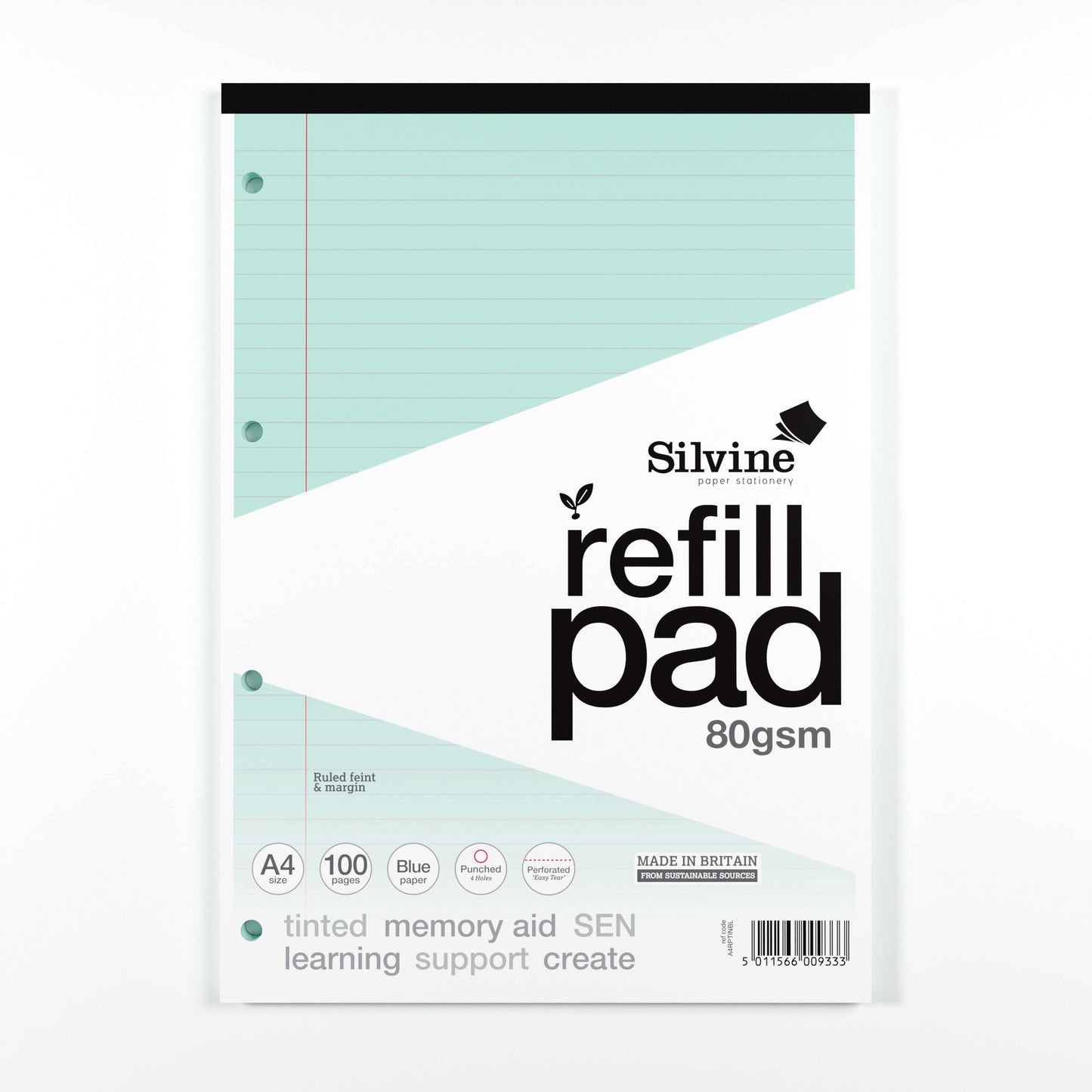 Silvine A4 Tinted Paper Dyslexia Refill Pad - Lined with Margin