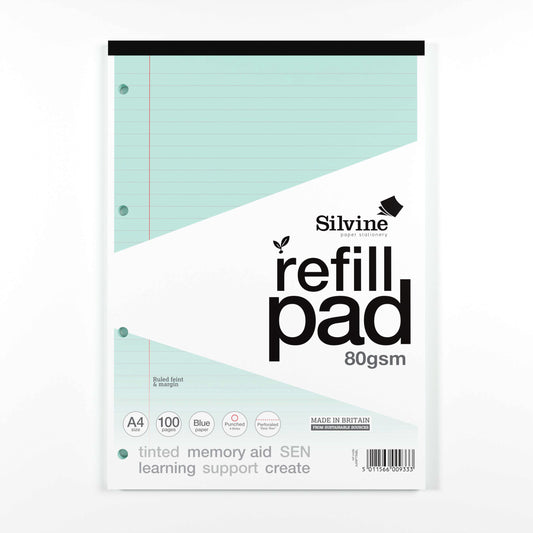 Silvine A4 Tinted Paper Dyslexia Refill Pad - Lined with Margin