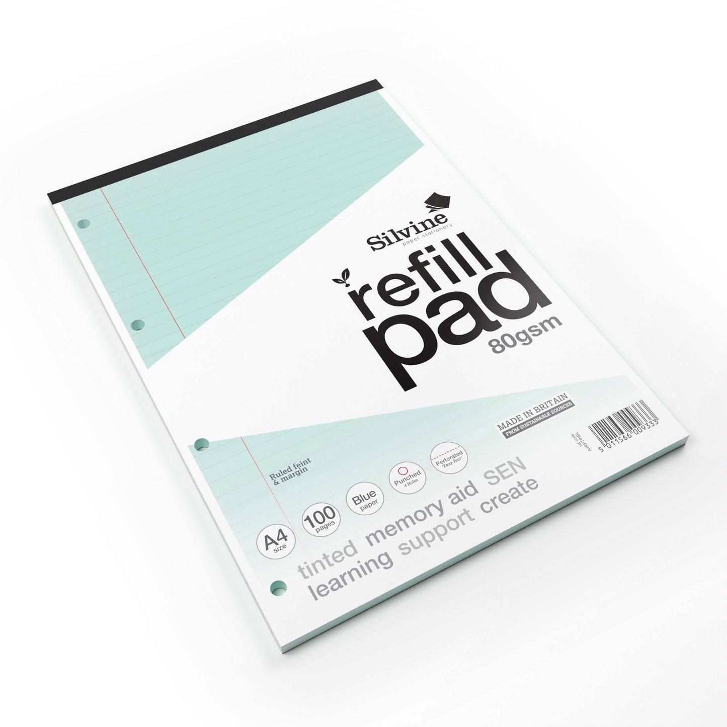 Silvine A4 Tinted Paper Dyslexia Refill Pad - Lined with Margin