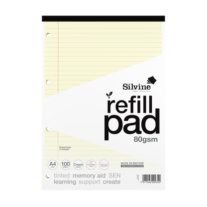 Silvine A4 Tinted Paper Dyslexia Refill Pad - Lined with Margin