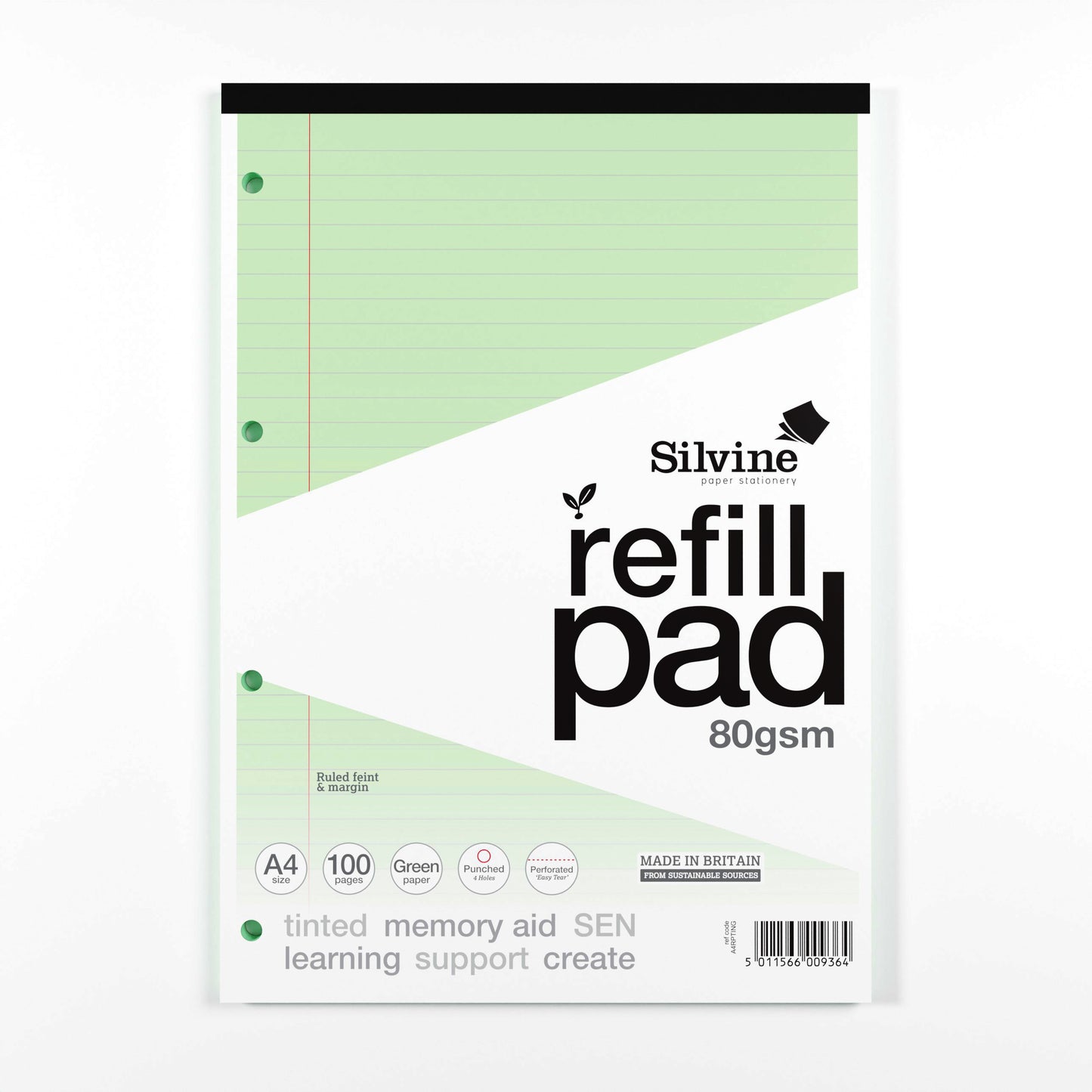 Silvine A4 Tinted Paper Dyslexia Refill Pad - Lined with Margin