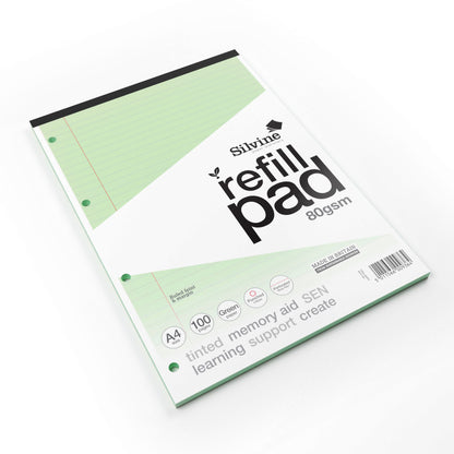 Silvine A4 Tinted Paper Dyslexia Refill Pad - Lined with Margin