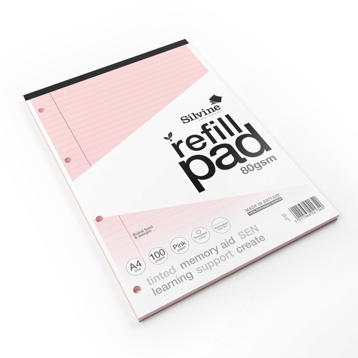 Silvine A4 Tinted Paper Dyslexia Refill Pad - Lined with Margin