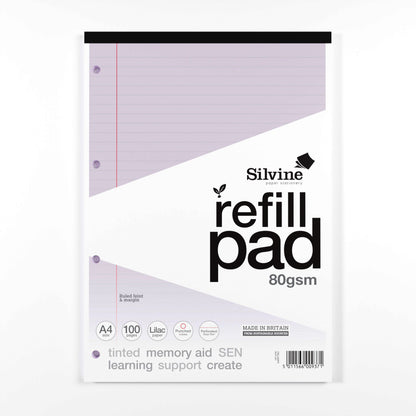 Silvine A4 Tinted Paper Dyslexia Refill Pad - Lined with Margin